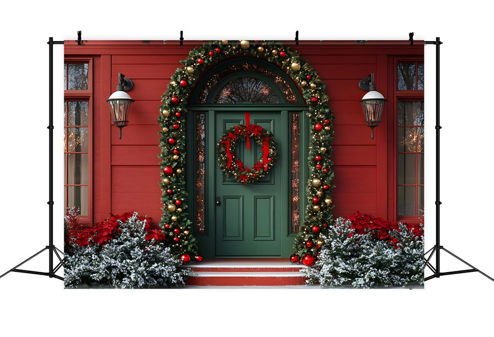 Christmas Green Door Wreath Garland Backdrop UK RR8-91