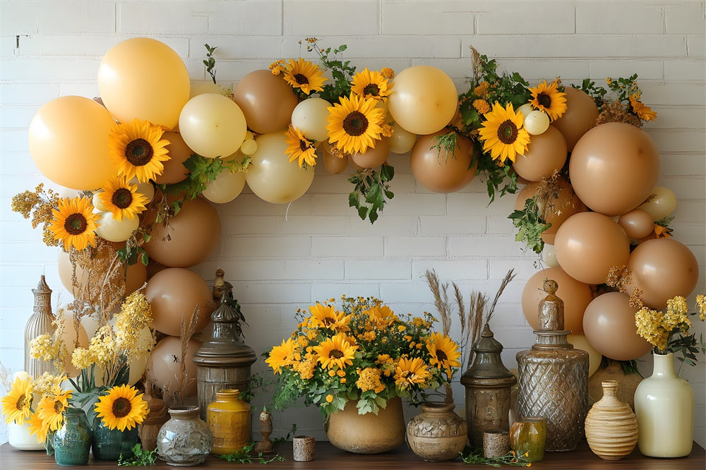 Balloons Sunflowers Decorated Wall Autumn Backdrop UK RR9-37