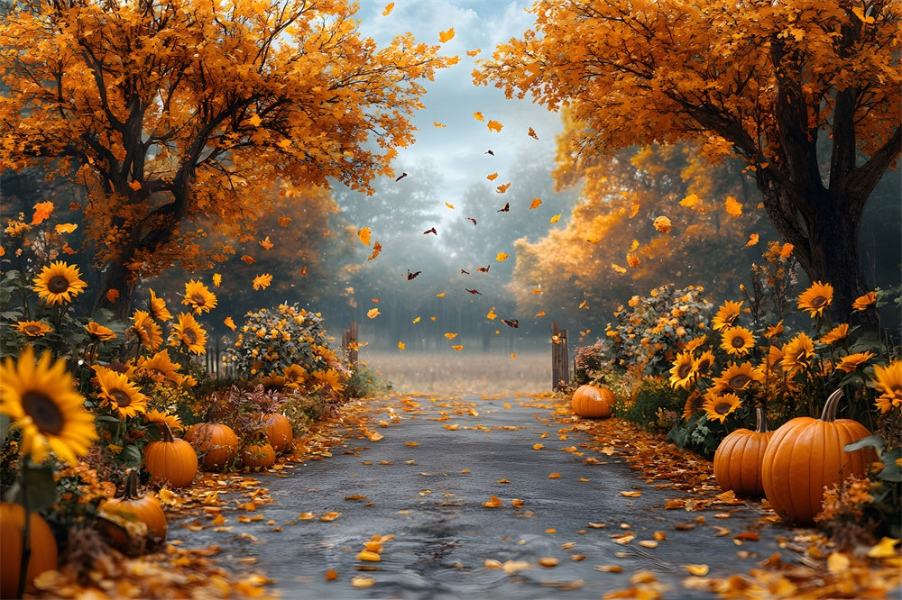 Autumn Maple Forest Sunflower Pumpkin Backdrop UK RR9-5