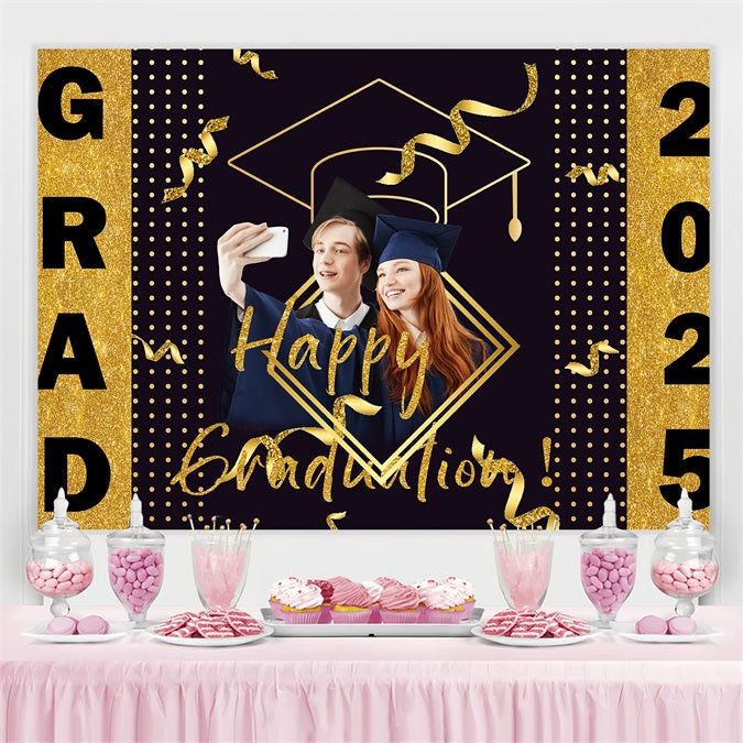2025 Graduation Backdrop Glitter Cap Streamer Custom Party Graduation Backdrop UK TWW3-100