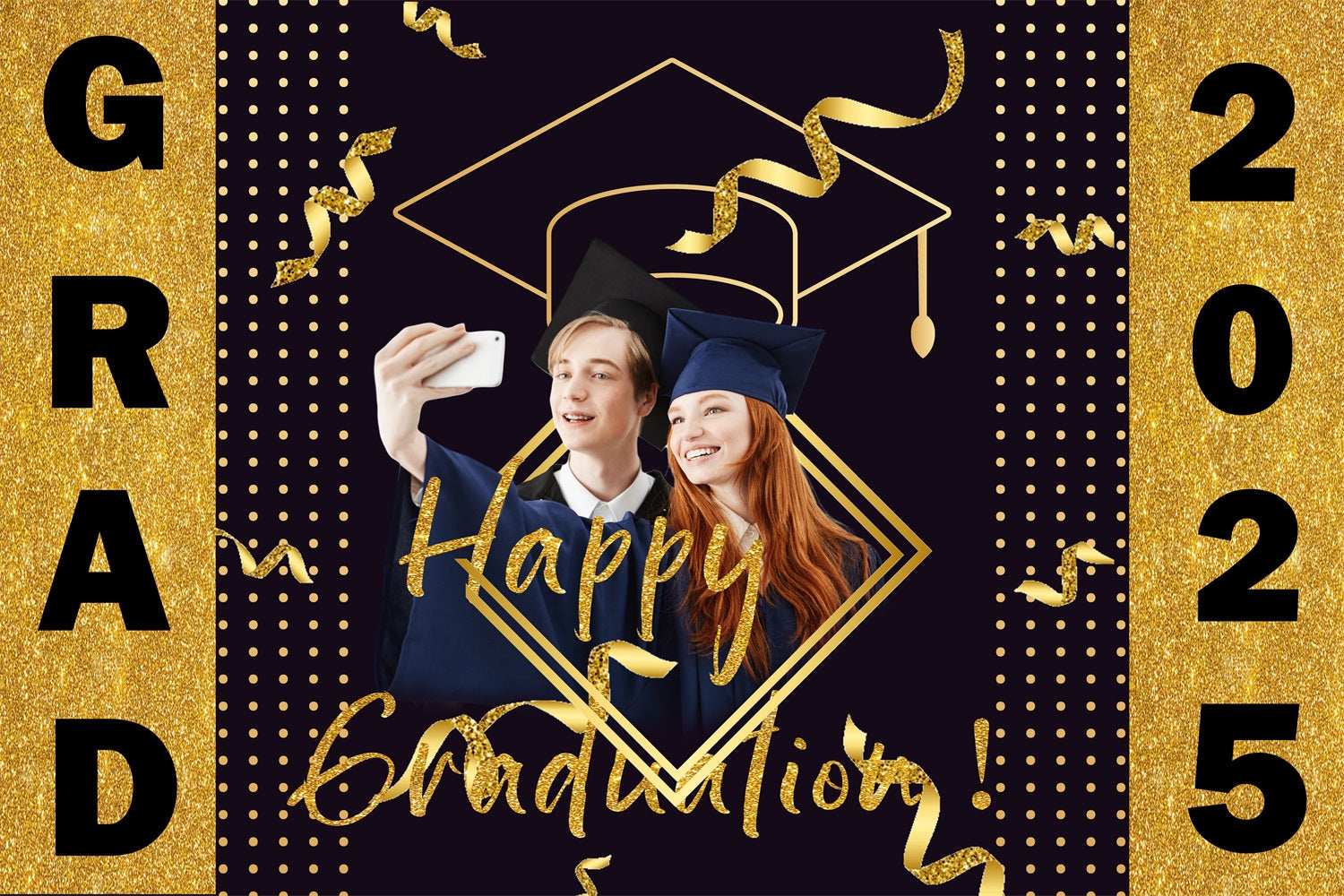 2025 Graduation Backdrop Glitter Cap Streamer Custom Party Graduation Backdrop UK TWW3-100