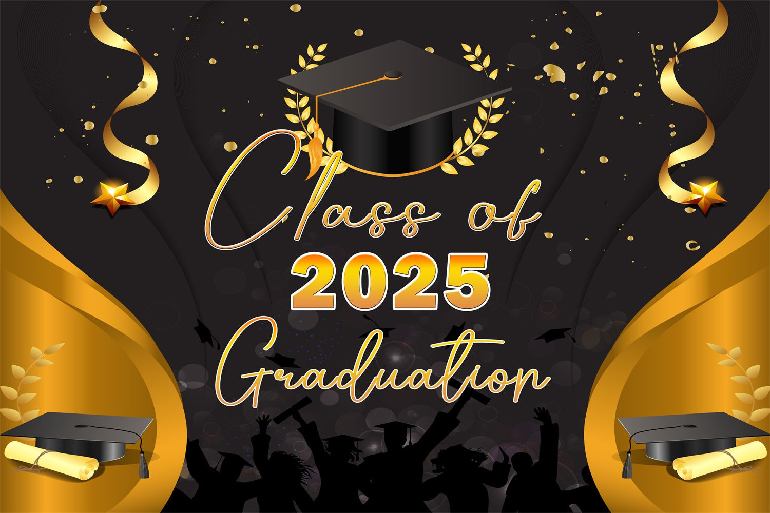 Graduation Photo Backdrop Golden Ribbon Hat Party Graduation Backdrop UK TWW3-102