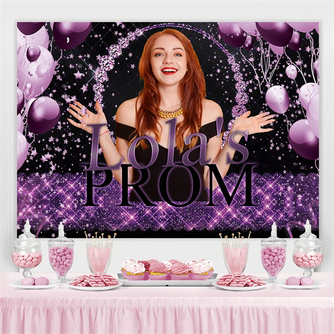 Prom Backdrop Ideas Glitter Balloons Purple Customized Party Graduation Backdrop UK TWW3-107