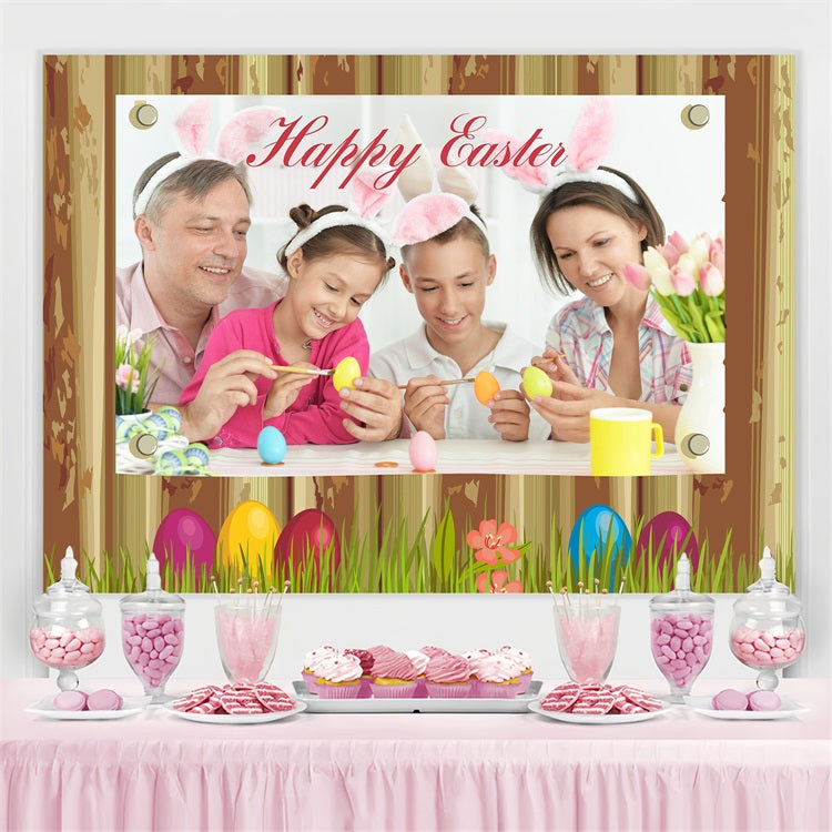 Rustic Easter Backdrop Rustic Wood Eggs Personalized Backdrop UK TWW3-61