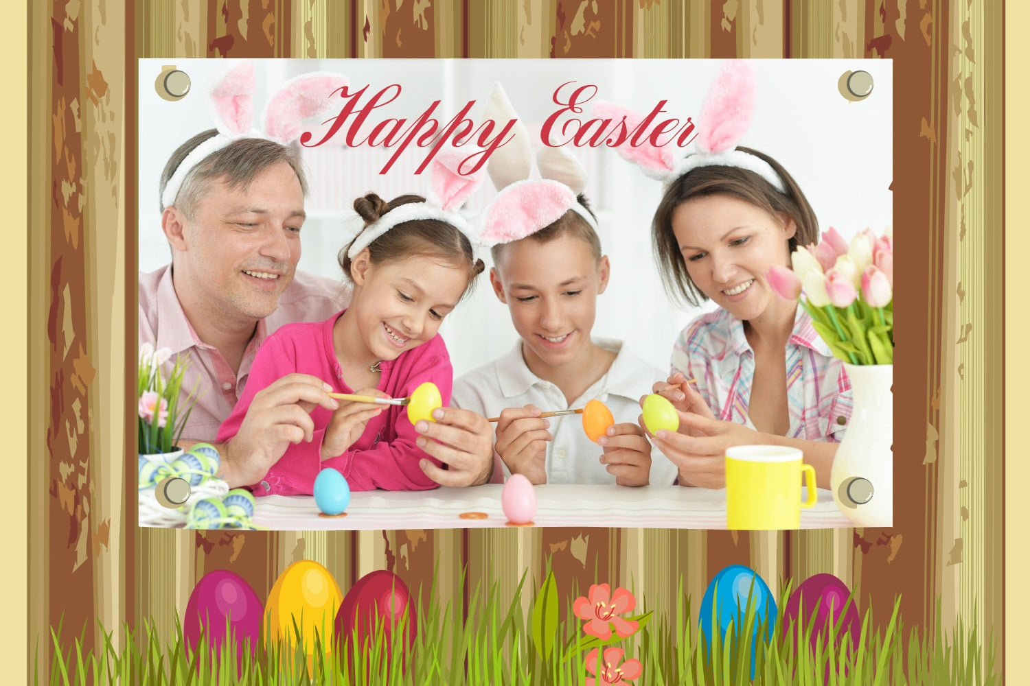 Rustic Easter Backdrop Rustic Wood Eggs Personalized Backdrop UK TWW3-61