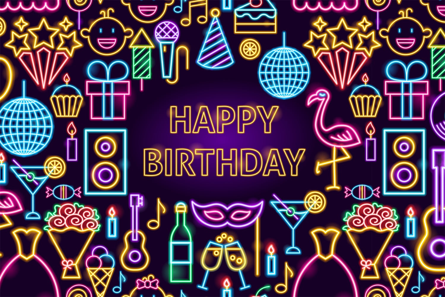Personalized Backdrops For Birthday Retro Neon Icon Backdrop UK TWW3-68