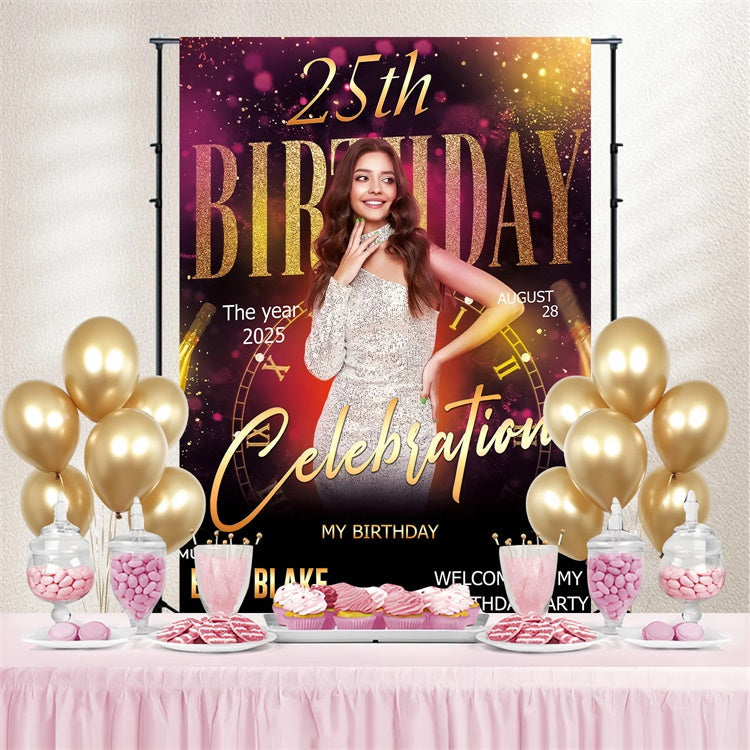 Customized Backdrop For Birthday Shiny 25th Birthday Night Backdrop UK TWW3-81