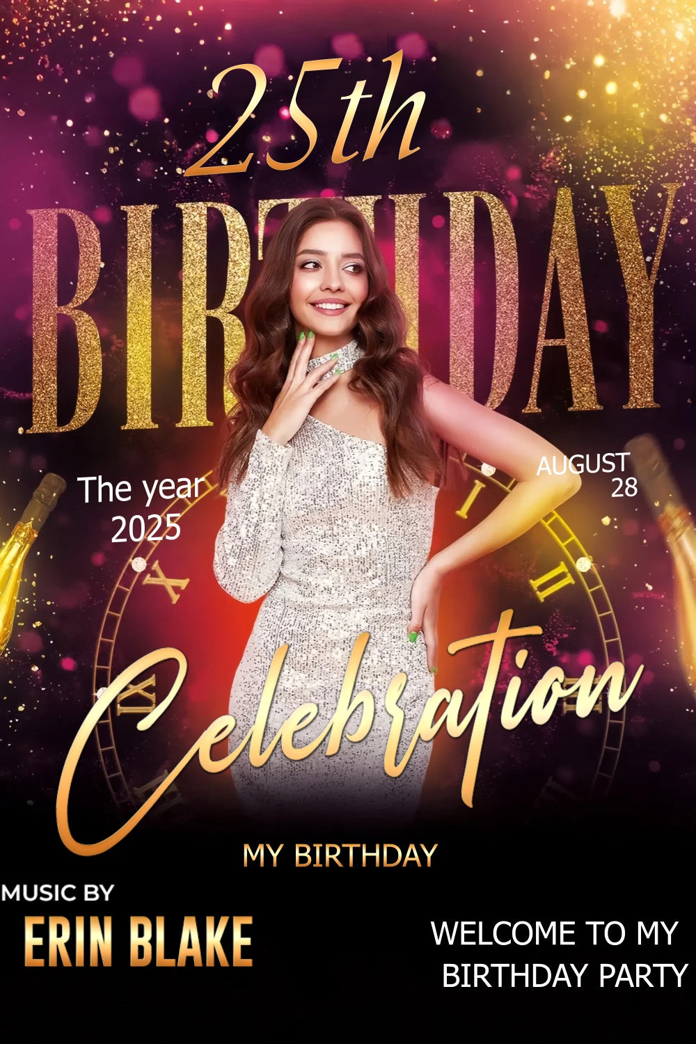 Customized Backdrop For Birthday Shiny 25th Birthday Night Backdrop UK TWW3-81