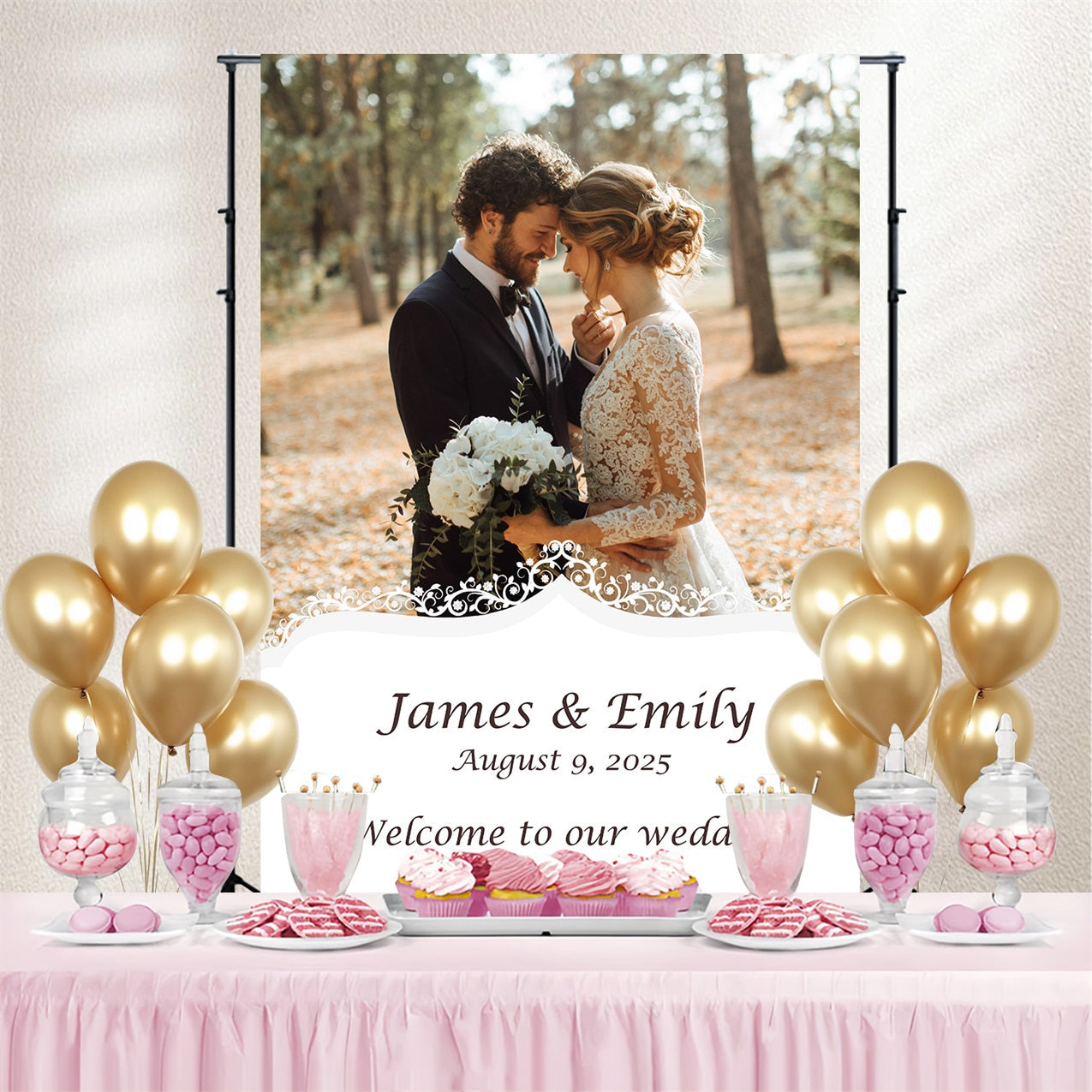 Fall Wedding Backdrop Autumn Forest Romance Personalised Backdrop UK TWW3-83