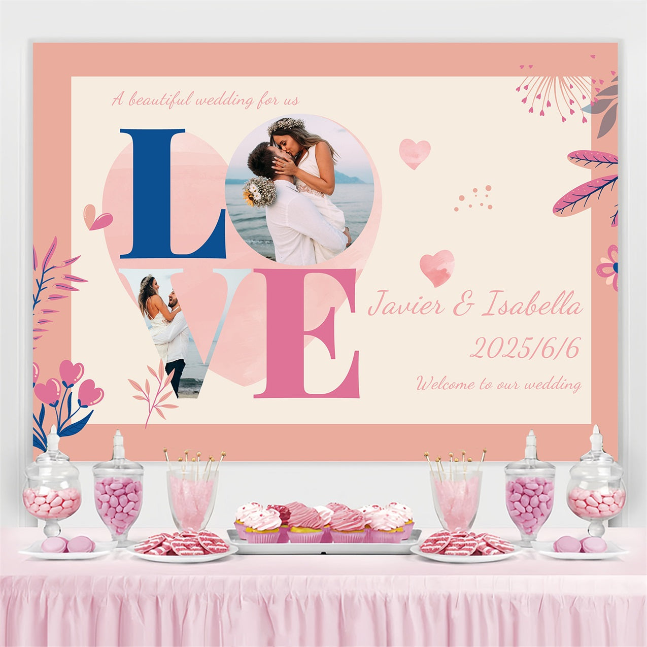 Backdrop For Wedding LOVE Theme Romantic Personalized Backdrop UK TWW3-89