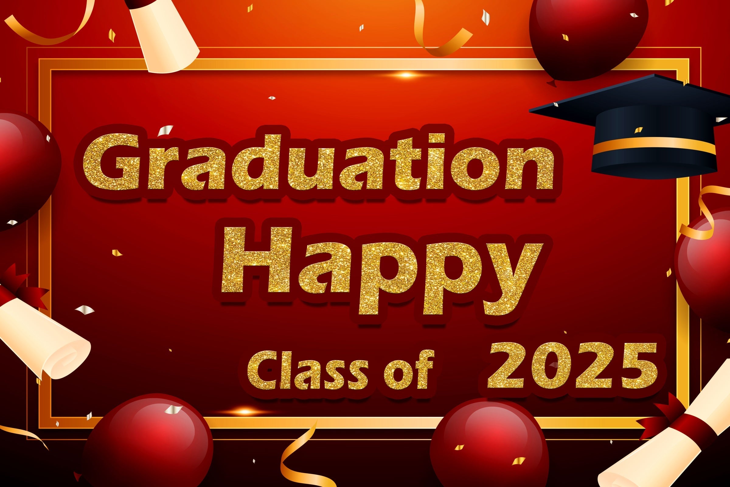 Graduation Backdrop Red Gold Class of 2025 Party Graduation Backdrop UK TWW3-96