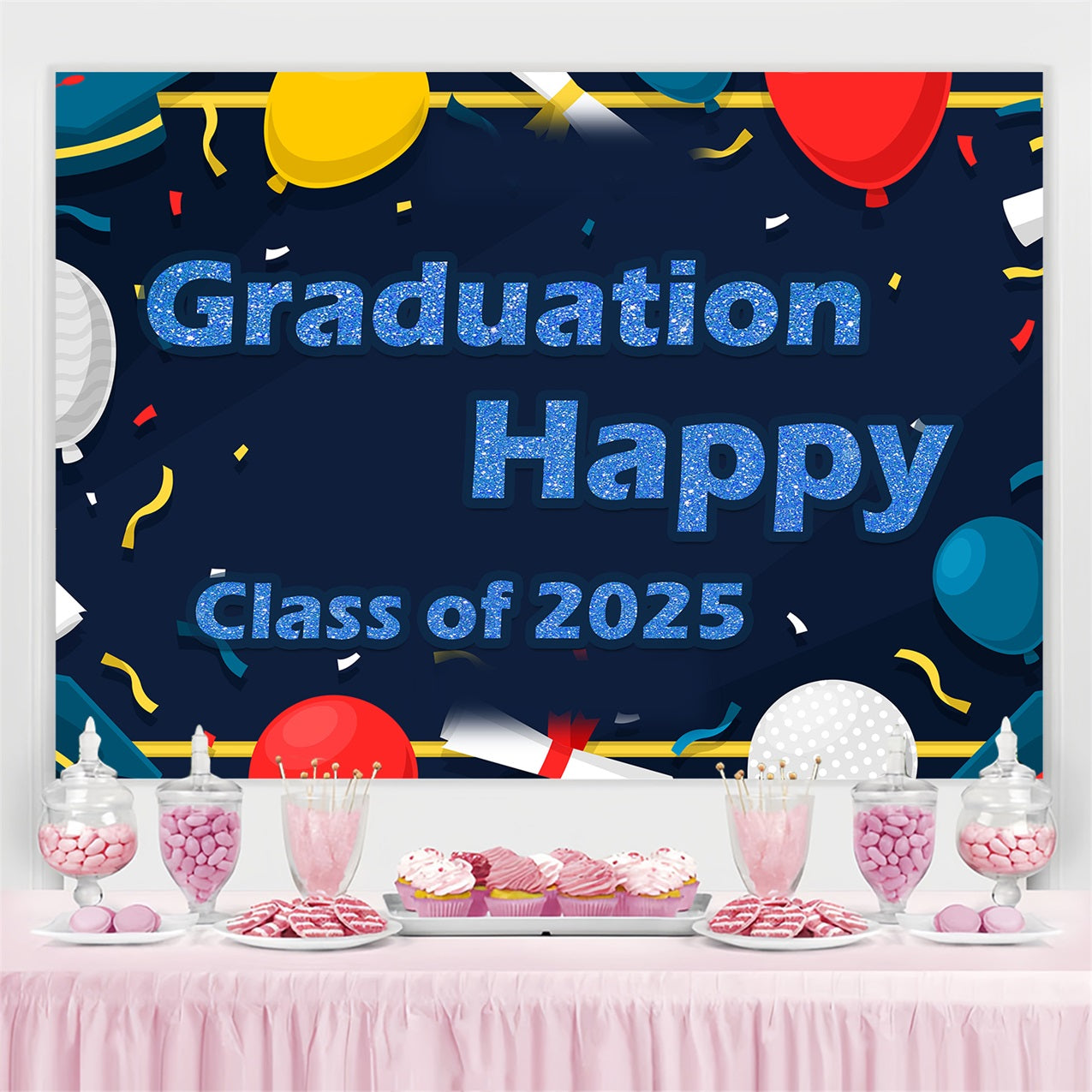 2025 Graduation Backdrop Colorful Balloons Confetti Party Graduation Backdrop UK TWW3-97