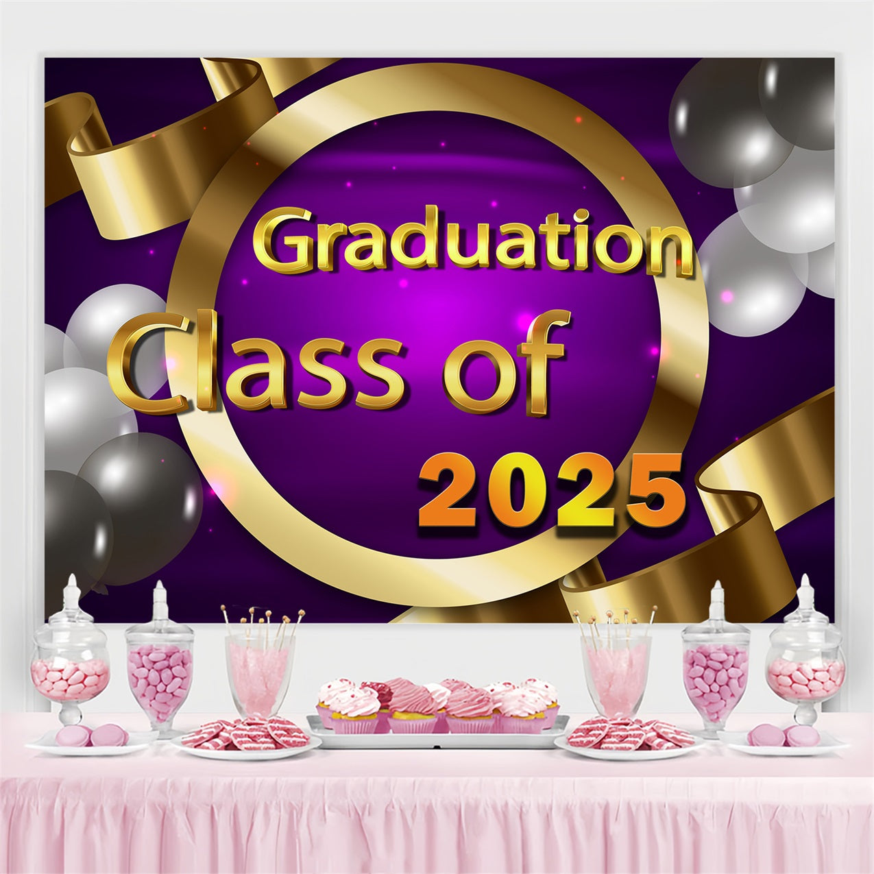 Graduation Picture Backdrop Silver Balloons Party Graduation Backdrop UK TWW3-99