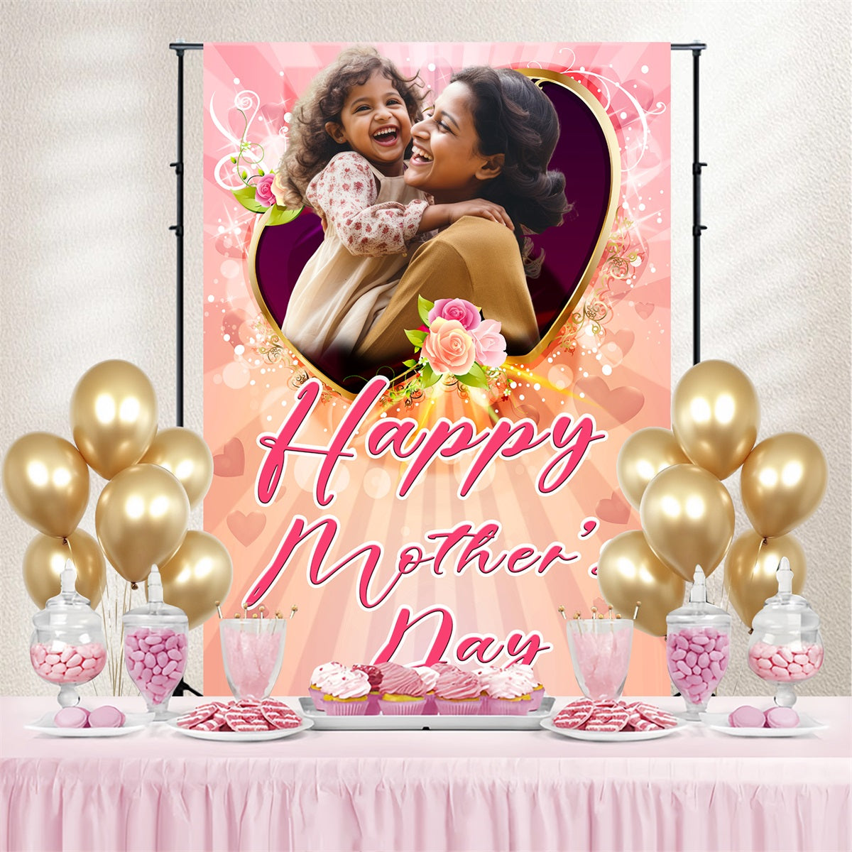 Mother's Day Backdrops Glowing Heart Frame Personalized Backdrop UK TWW4-1