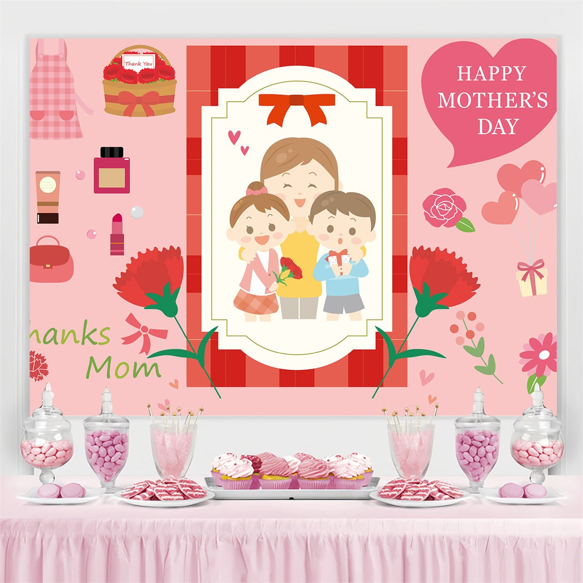 Mothers Day Backdrop Cartoon Family Love Personalized Backdrop UK TWW4-17