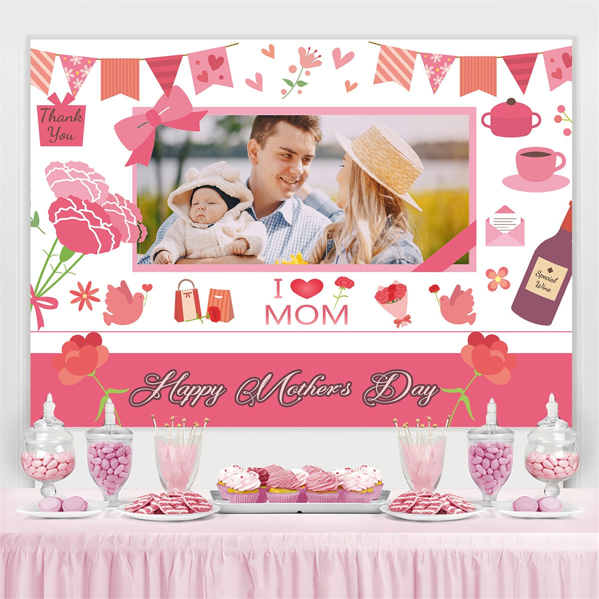 Mother's Day Backdrop Ideas Cute Family Gathering Custom Backdrop UK TWW4-19
