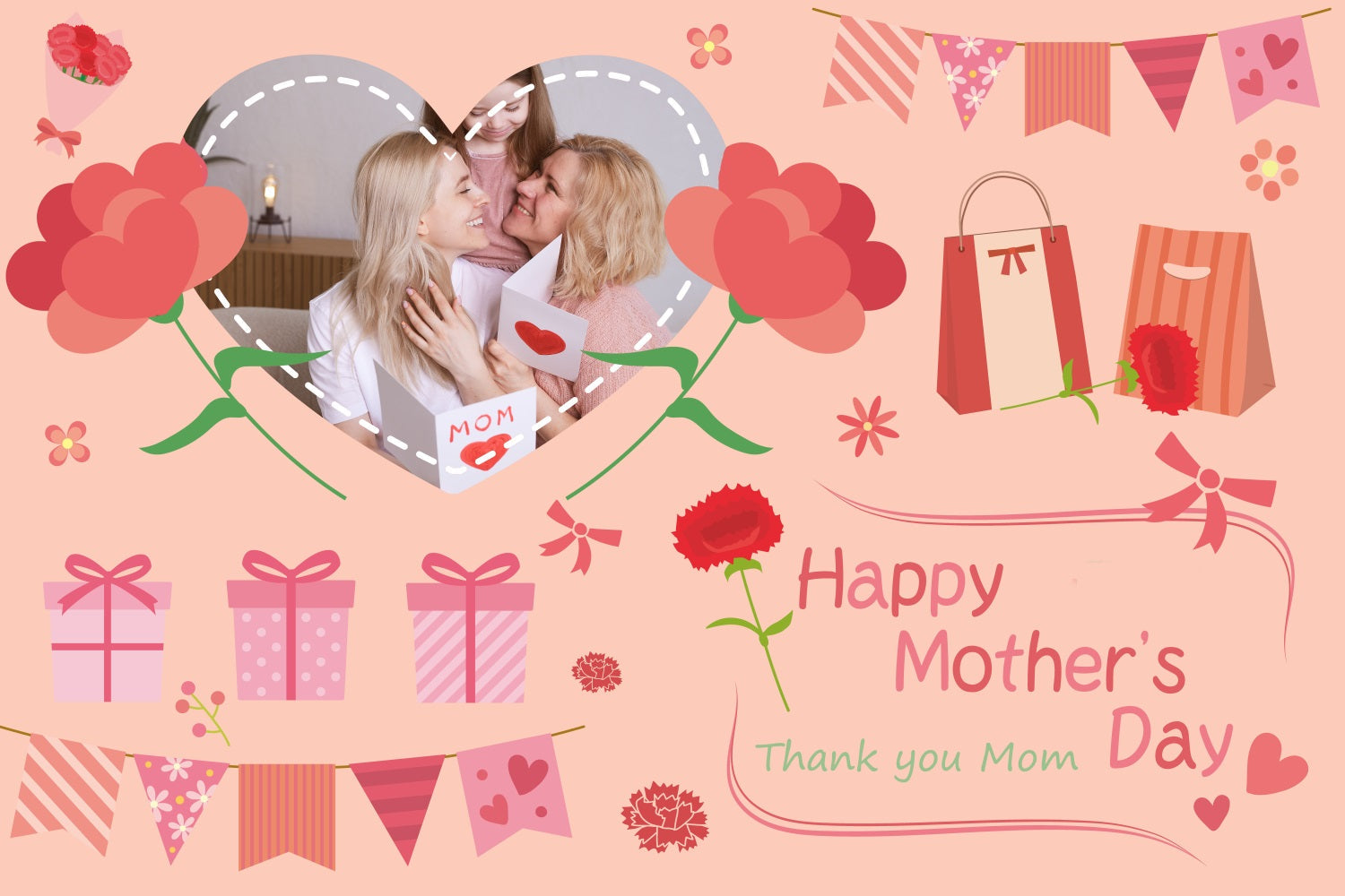 Backdrop For Mothers Day Family Love Floral Customized Backdrop UK TWW4-20