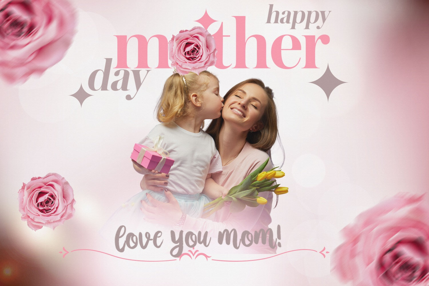 Mother's Day Photo Backdrop Pink Blossom Love Personalised Backdrop UK TWW4-4