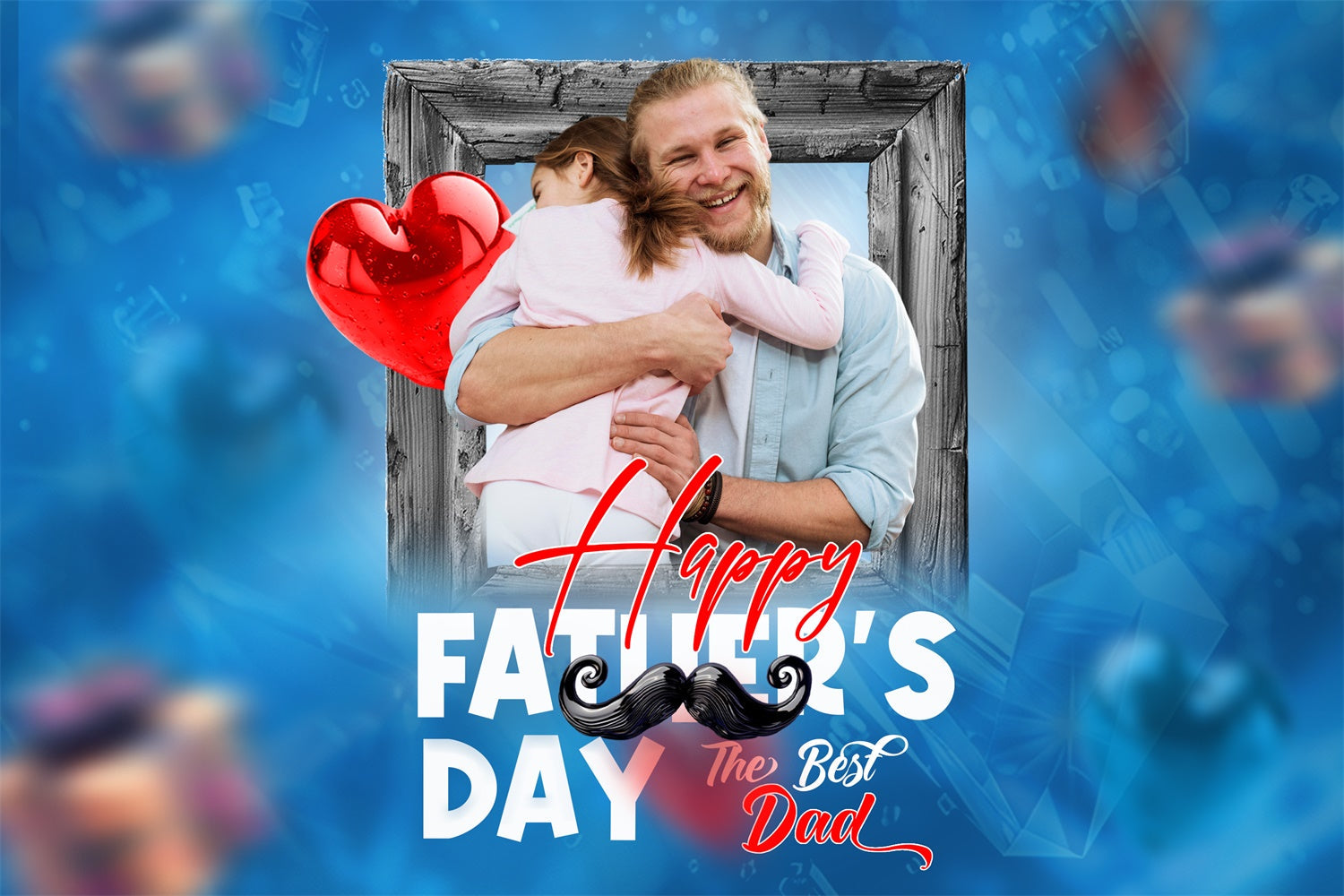 Happy Fathers Day Backdrop Wooden Frame Heart Customized Backdrop UK TWW4-76
