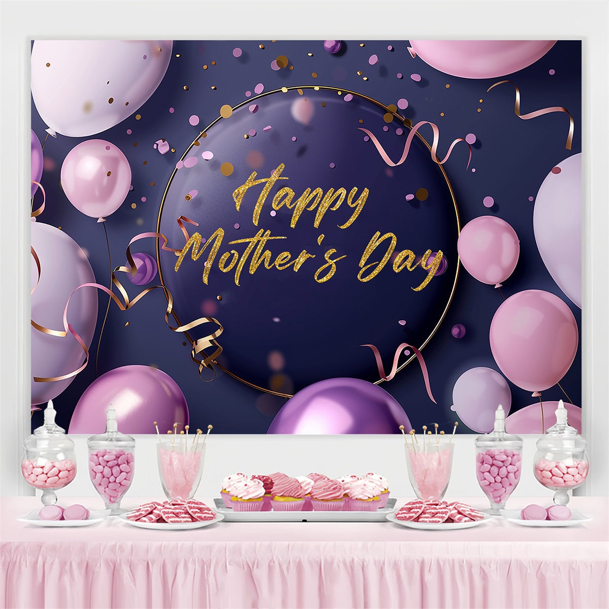 Mother's Day Backdrop Purple Party Balloons Custom Backdrop UK TWW4-8