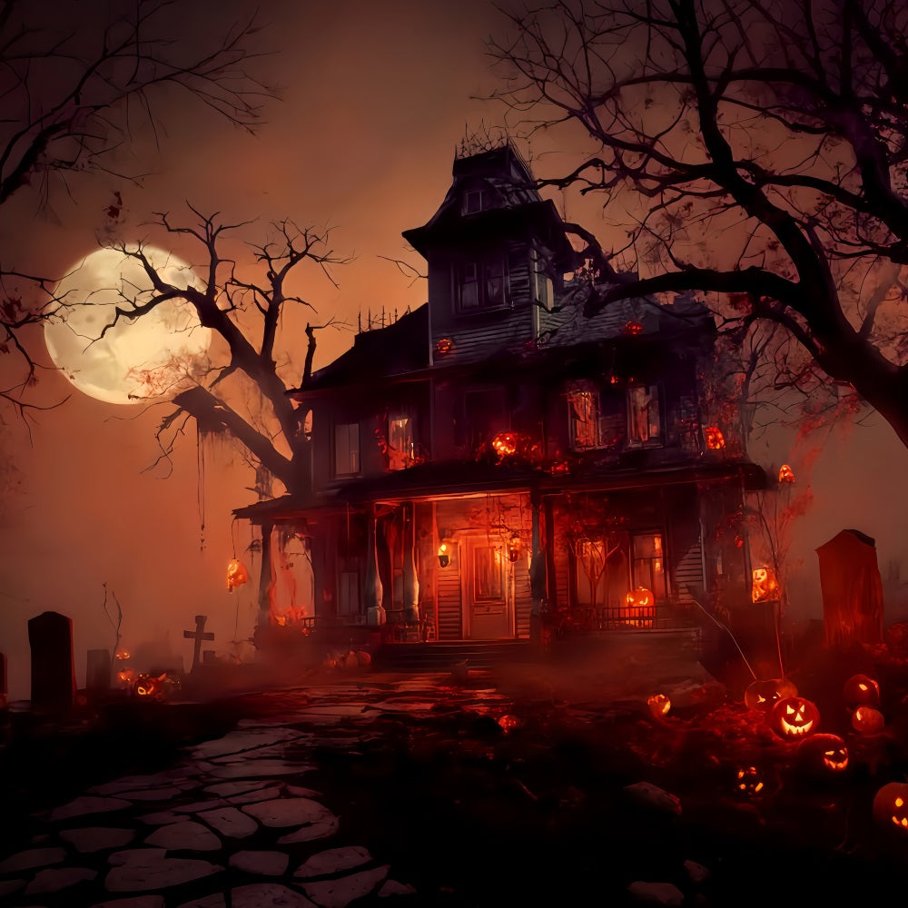 Haunted Mansion Backdrop Haunted Mansion Blood Moon Scary Halloween Backdrops UK TWW510-30