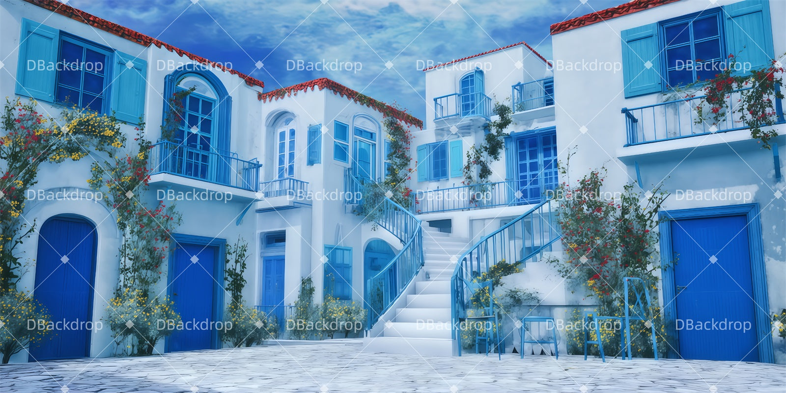 Stage Backdrops Courtyard Morning Movie Theater Backdrop UK TWW510-T26