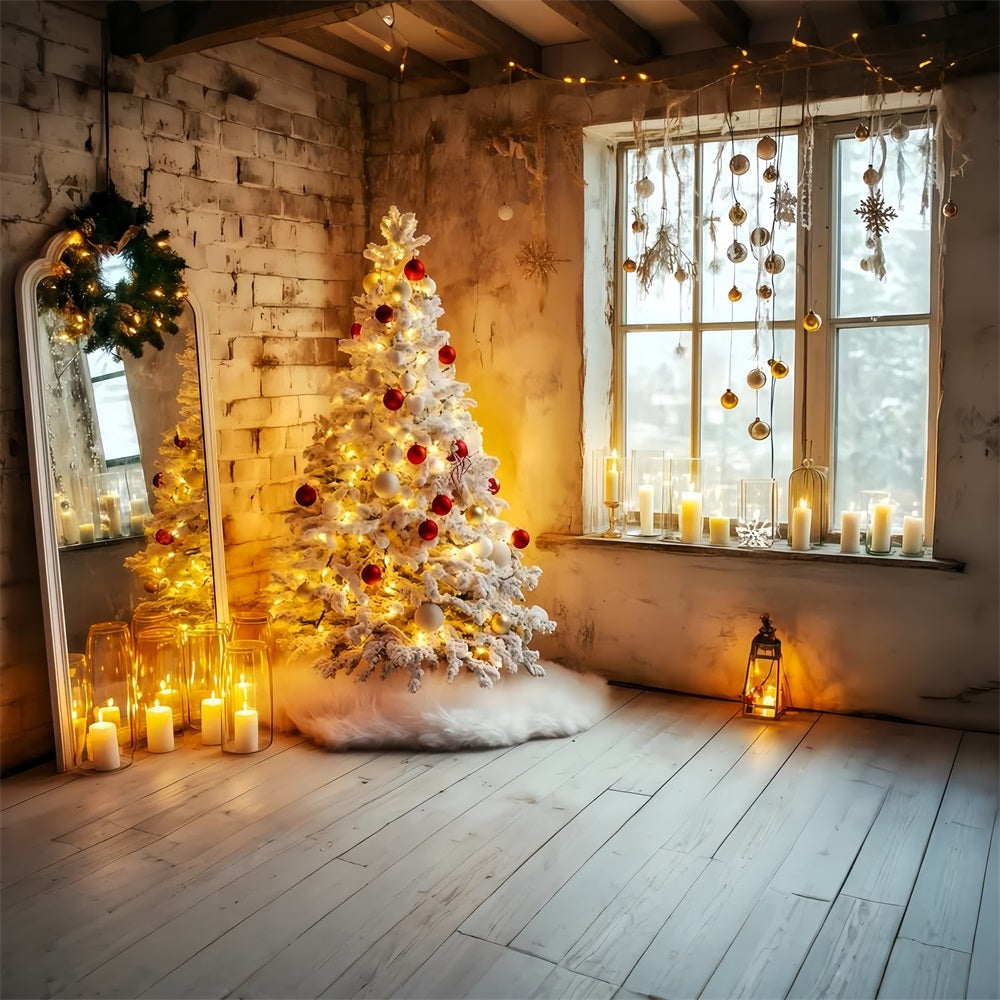 New Years Backdrop Cozy Candles Christmas Tree Happy New Year Backdrop UK TWW512-1