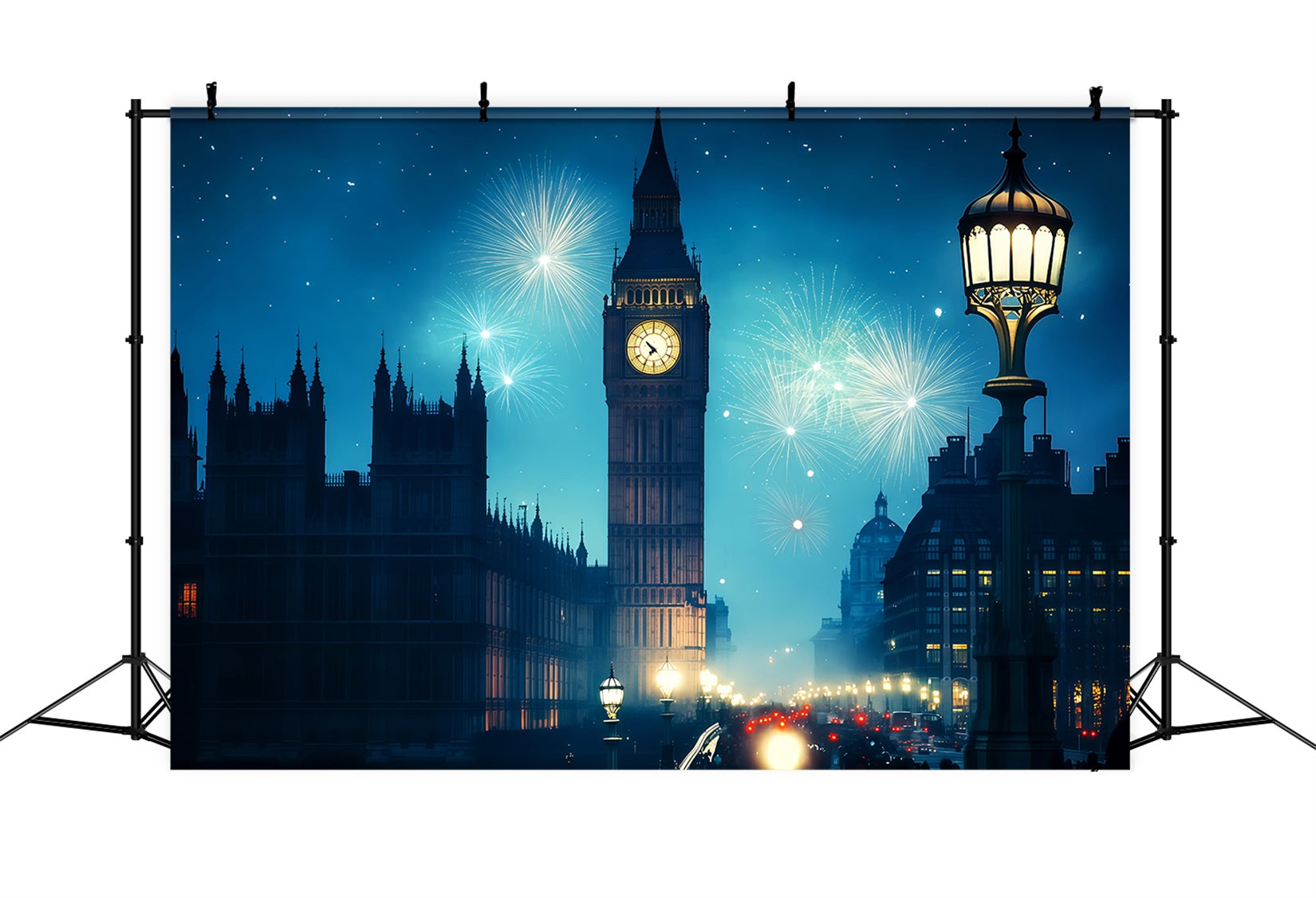 New Years Backdrops London Clocktower Fireworks City Night Backdrop UK TWW512-15