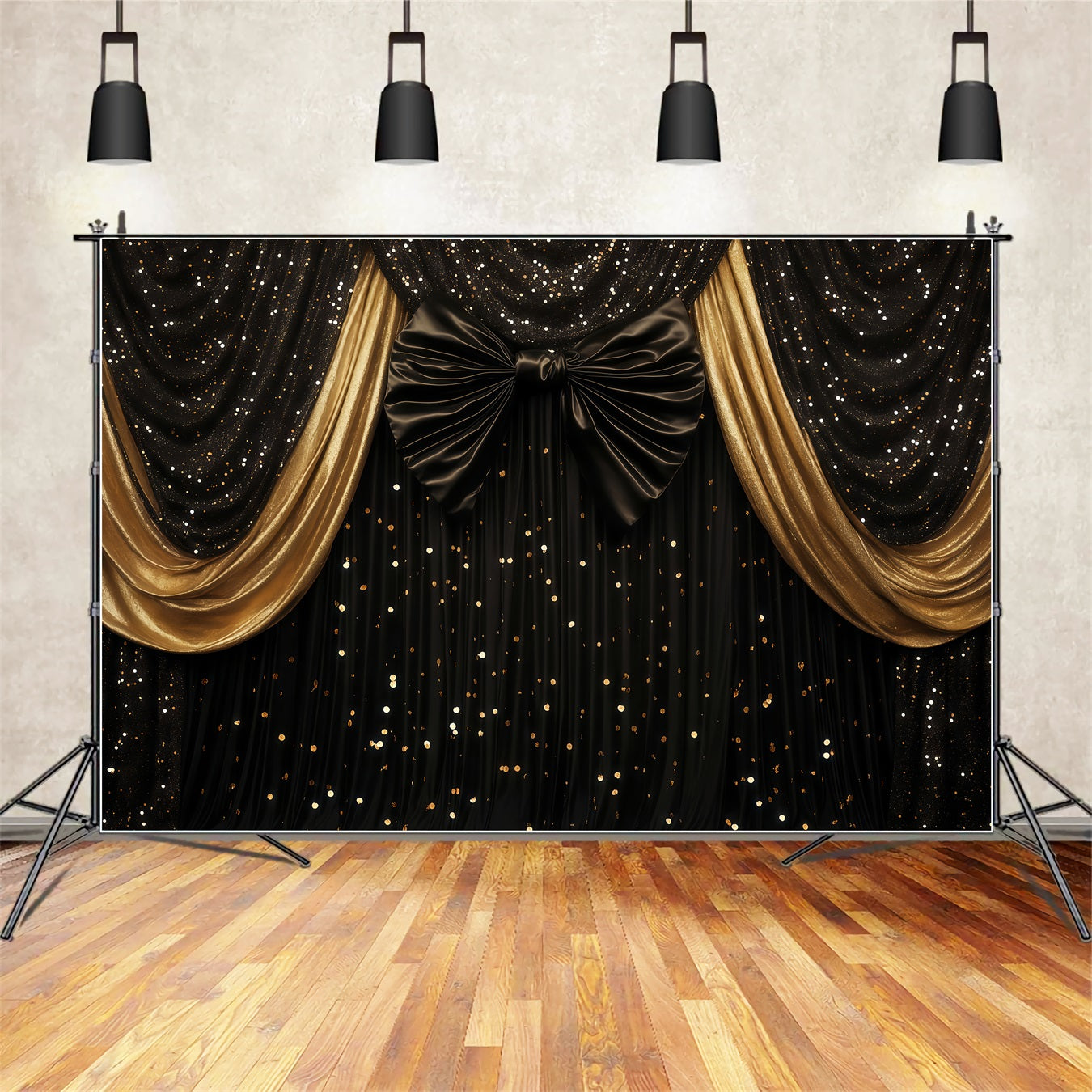 New Year Photo Backdrop Luxury Draped Shimmer Bokeh Gold Glitter Backdrop UK TWW512-19