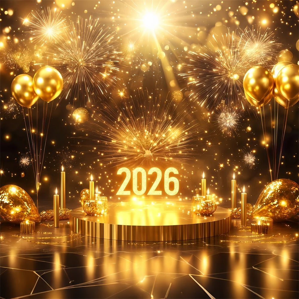 2026 New Year Backdrop Stage Balloon Sparkling Fireworks Gold Glitter Backdrop UK TWW512-23
