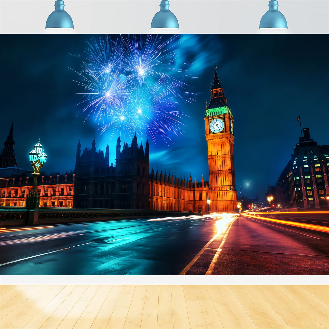 New Year Backdrop London Skyline Midnight Fireworks Cityscape Photo Backdrop UK TWW512-24