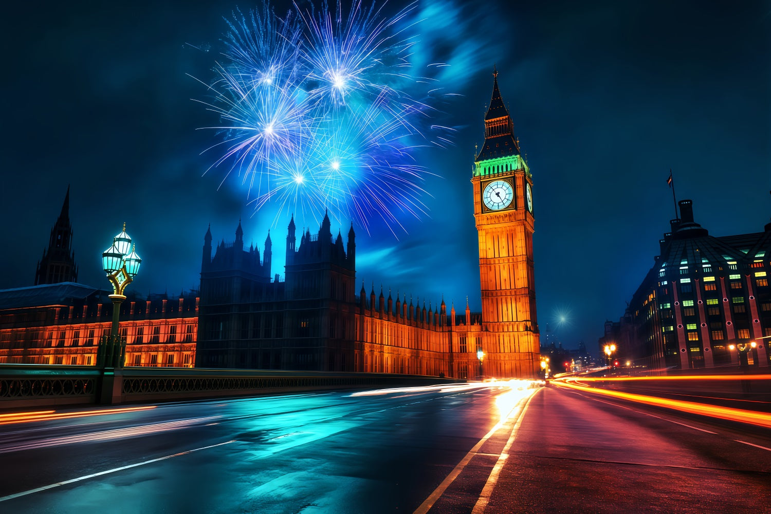 New Year Backdrop London Skyline Midnight Fireworks Cityscape Photo Backdrop UK TWW512-24