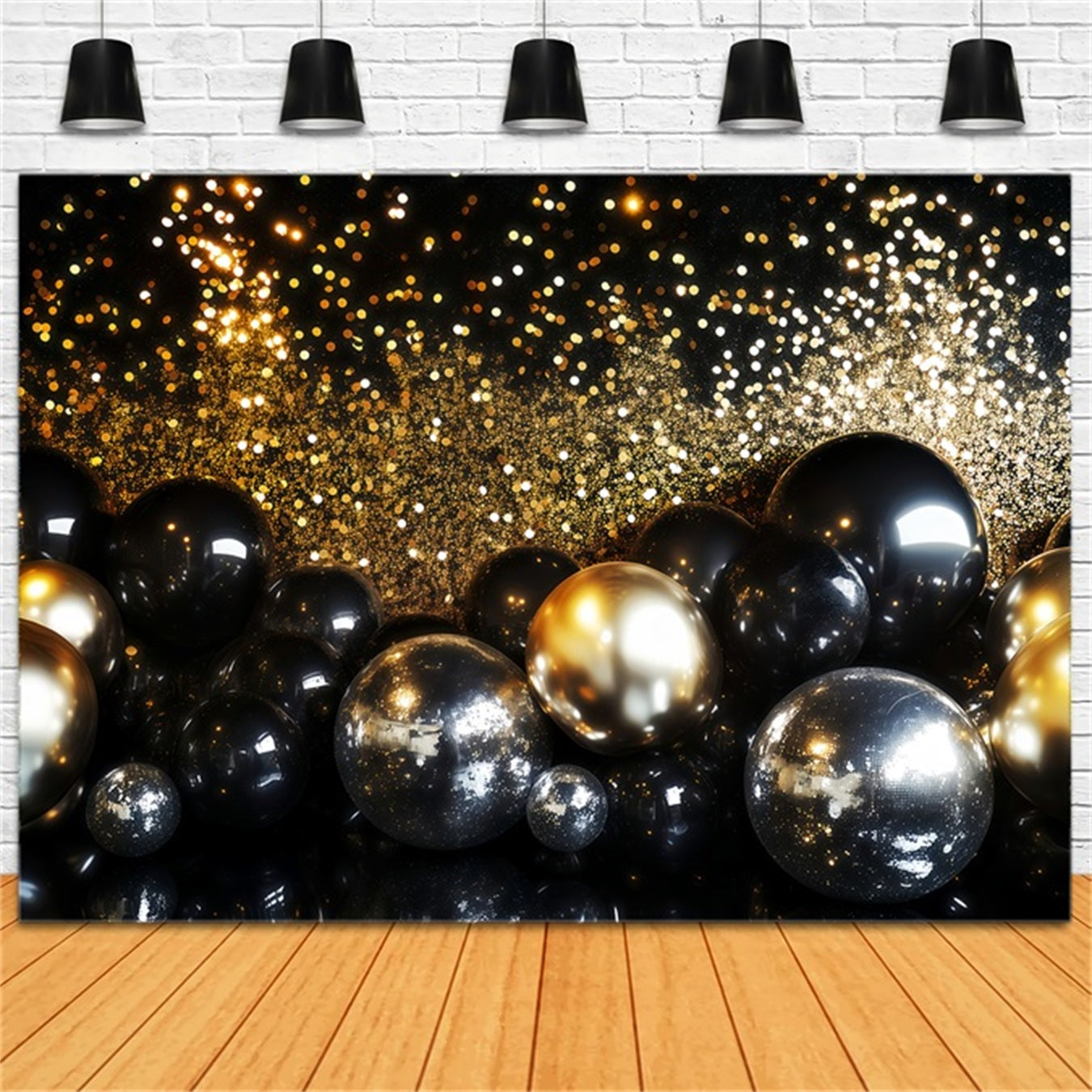 New Year's Backdrop Gold Glitter Shimmer Bokeh New Years Eve Balloon Backdrop UK TWW512-25