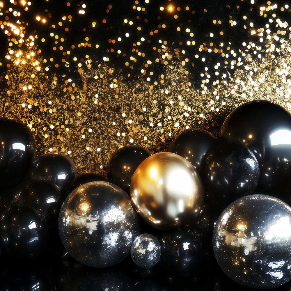 New Year's Backdrop Gold Glitter Shimmer Bokeh New Years Eve Balloon Backdrop UK TWW512-25