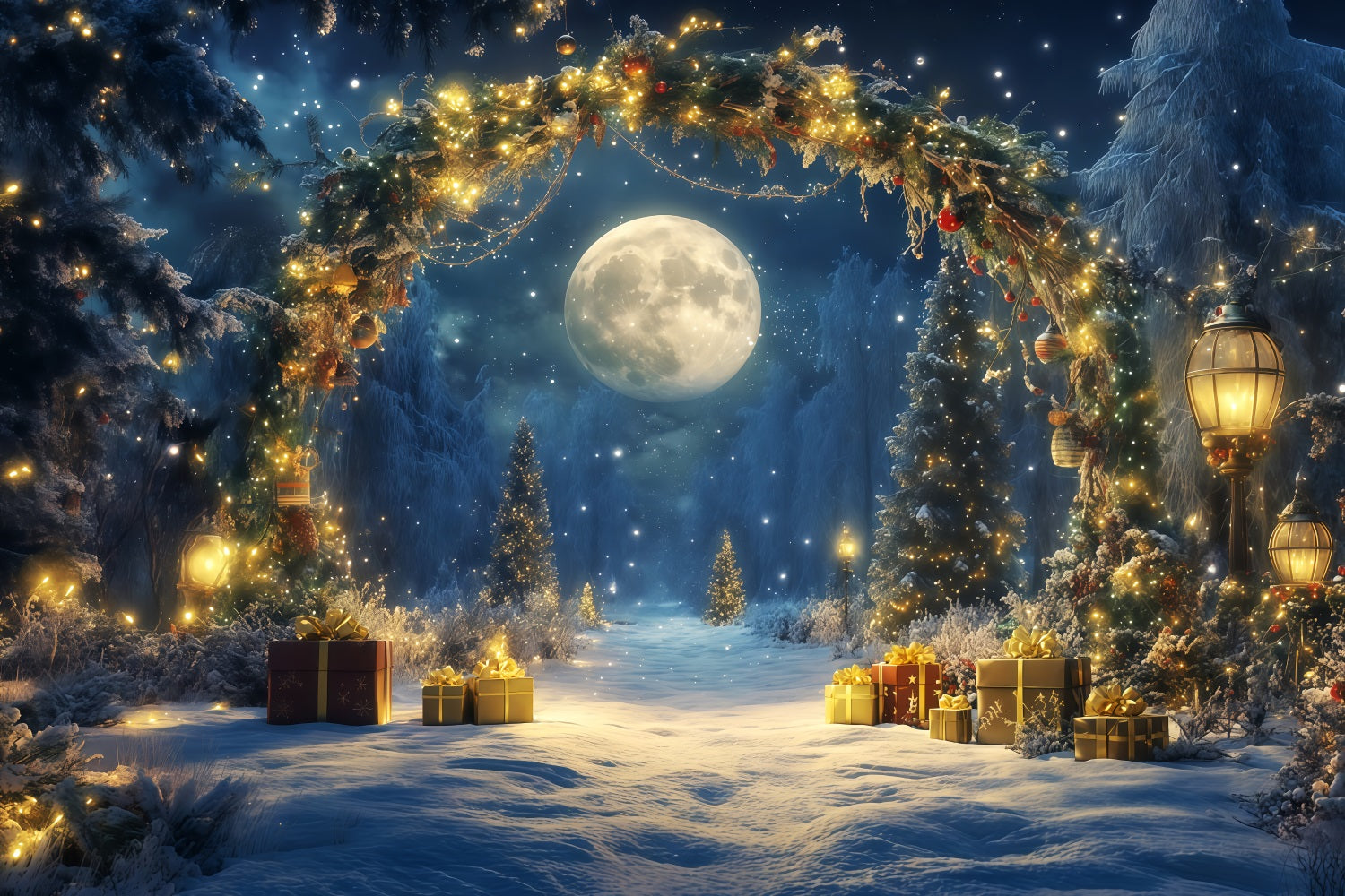 New Year's Backdrops Moonlit Winter Snow Forest New Years Eve Backdrop UK TWW512-27