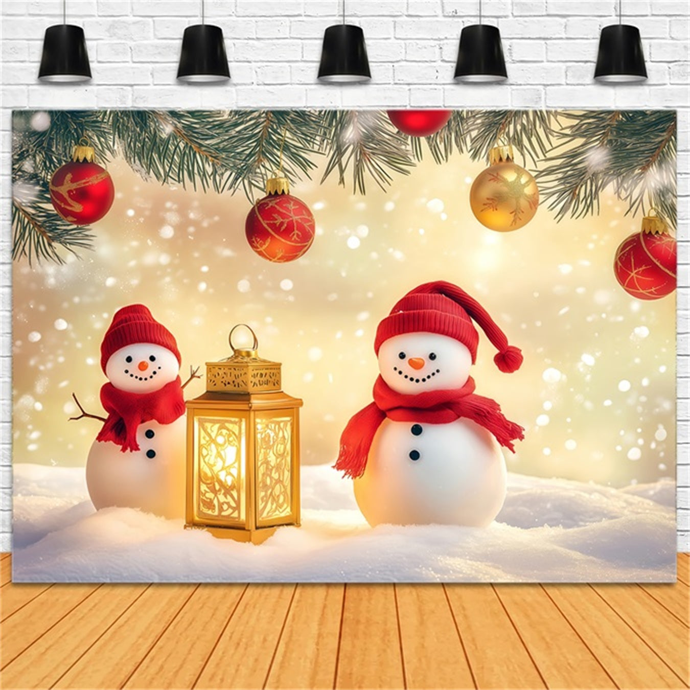 New Years Backdrop Cute Snowmen Lantern Glow Happy New Year Backdrop UK TWW512-5