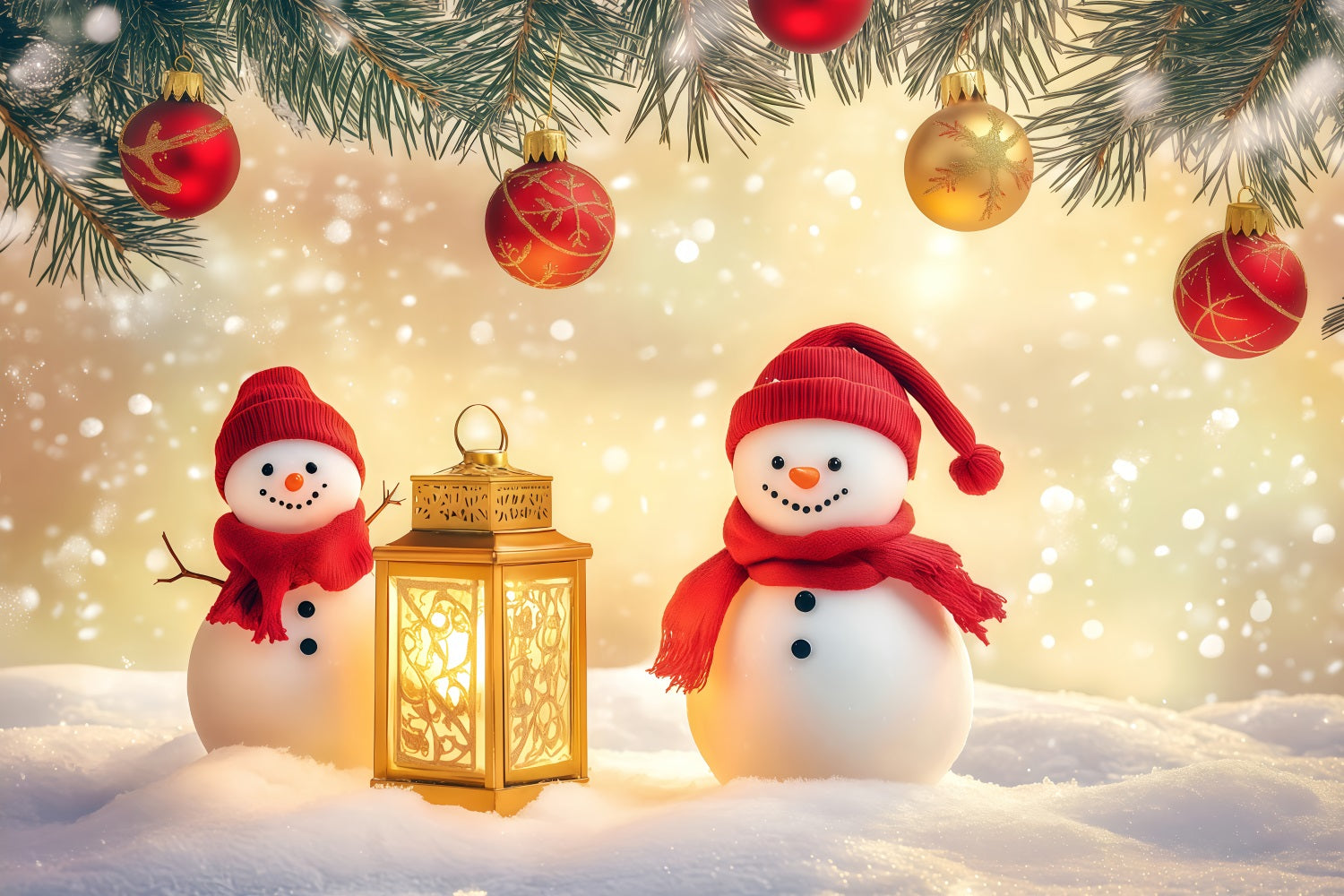 New Years Backdrop Cute Snowmen Lantern Glow Happy New Year Backdrop UK TWW512-5