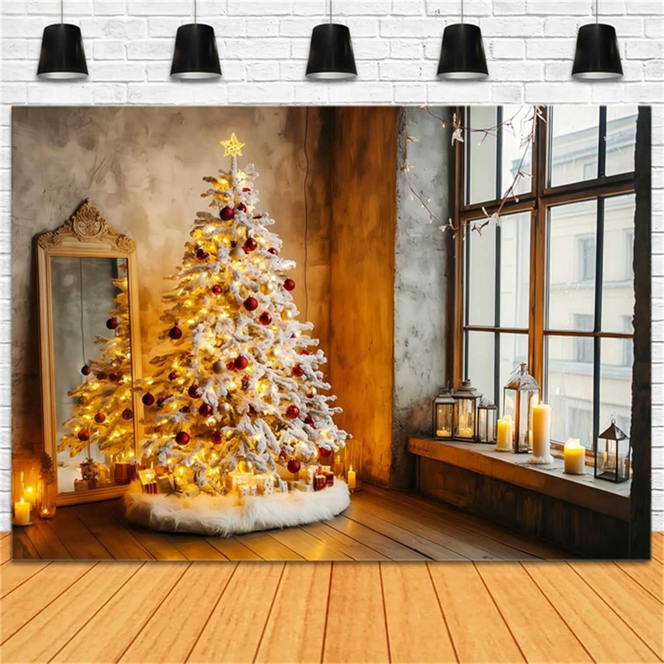New Year Photo Backdrop Christmas Tree Candlelit Happy New Year Backdrop UK TWW512-9
