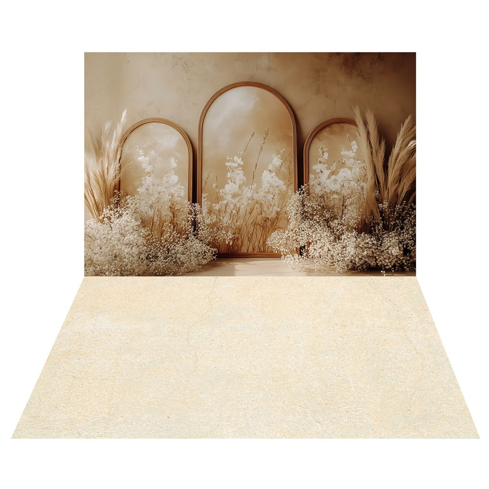 Beige Blossom Frame Backdrop+Warm Marble Floor Backdrop UK TWW57-106