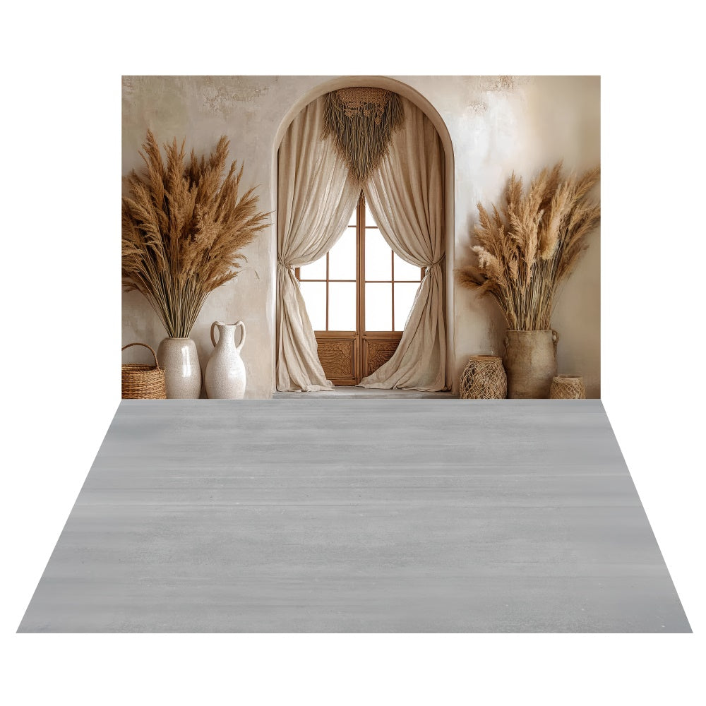 Drape Window Pampas Backdrop+Urban Gray Floor Backdrop UK TWW57-108