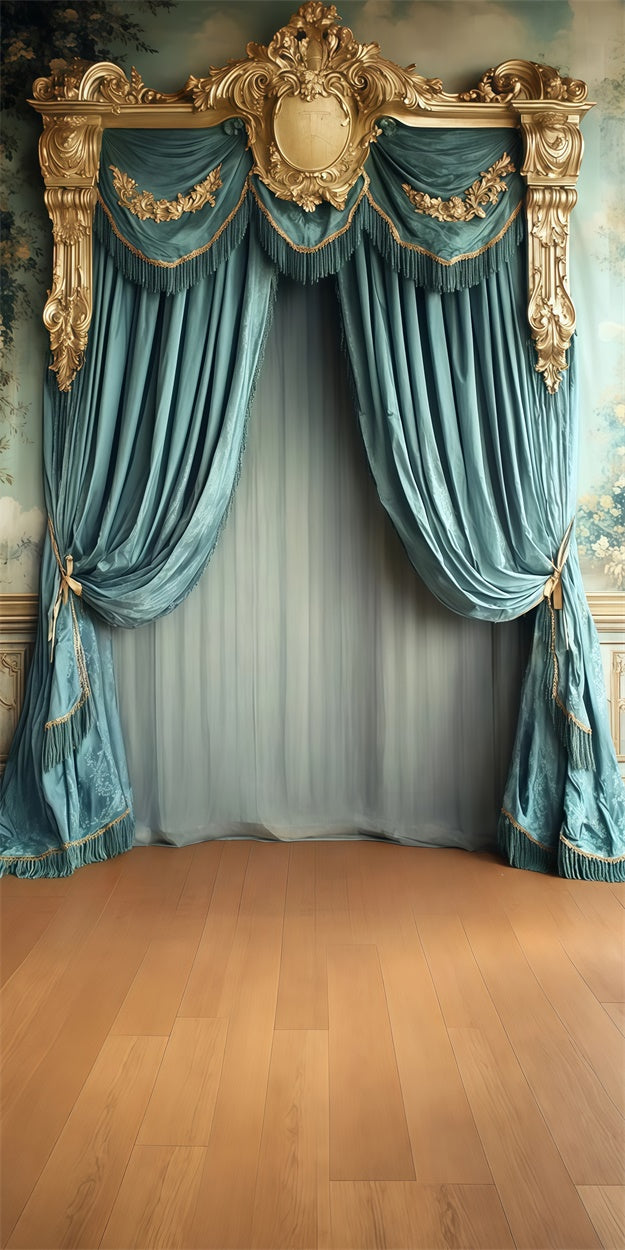 Vintage Photo Backdrops Gold Trimmed Drapes Sweep Backdrop UK TWW57-79