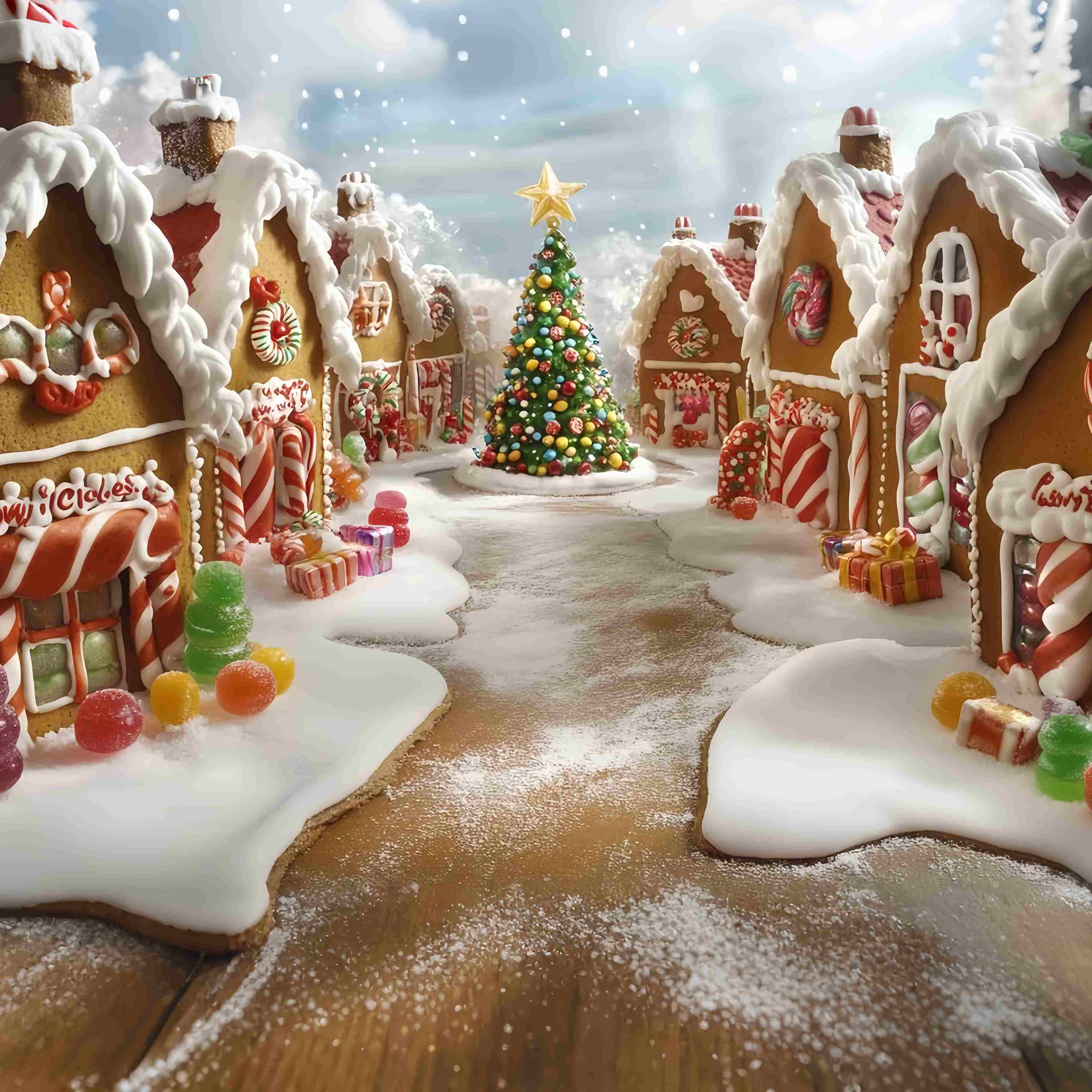Candyland Christmas Backdrop Gingerbread Candy Village Christmas Tree Professional Christmas Backdrops UK TWW58-101