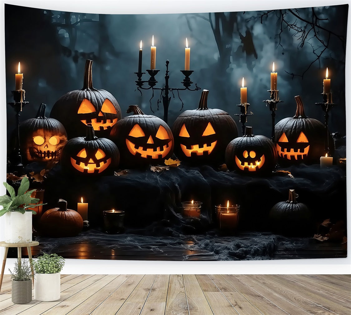 Halloween Candlelit Jack-O’-Lantern Display in Dark Woods Halloween Backdrop for Photos UK TWW58-16