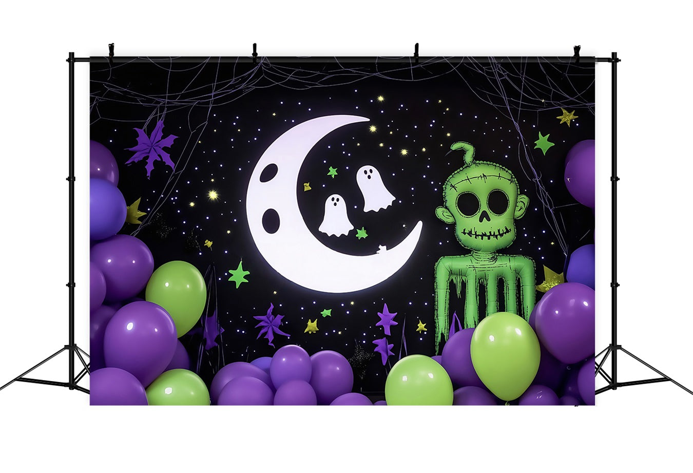 Halloween Wall Backdrop Cartoon Moon Ghosts and Green Zombie Decor Halloween Backdrop for Photos UK TWW58-17