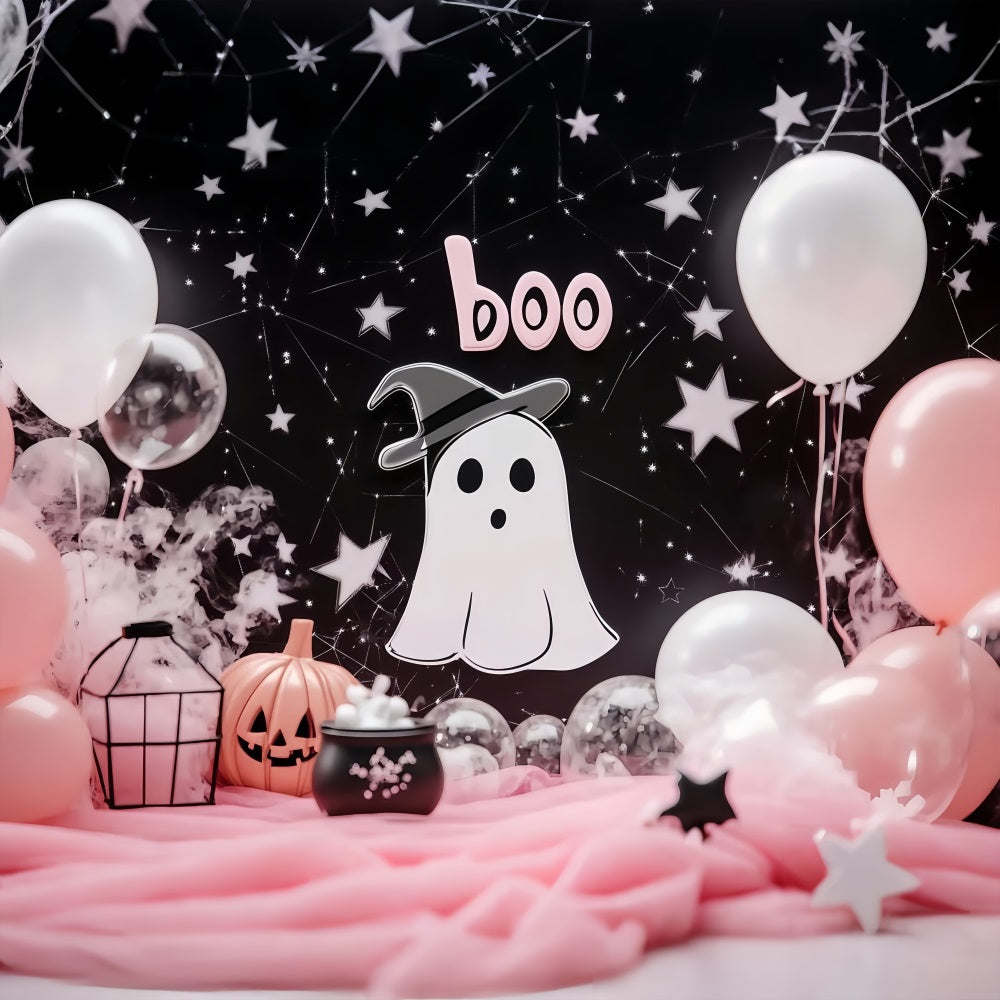 Halloween Wall Backdrop Cute Ghost with Pink Balloon Decor Halloween Backdrop UK TWW58-3