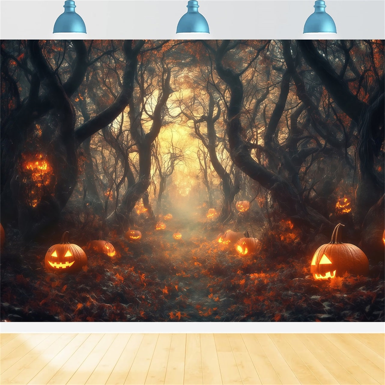 Halloween Graveyard Backdrop Glowing Jack O’Lantern Forest Path Halloween Photo Backdrops UK TWW58-33