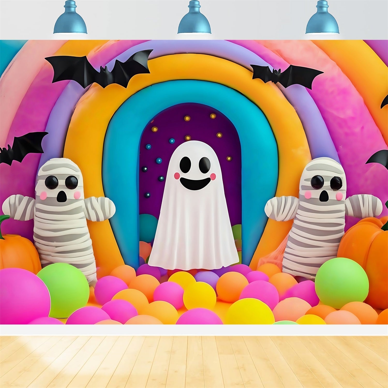 Halloween Wall Backdrop Colorful Rainbow Ghost and Mummy Display Spooky Halloween Backdrop UK TWW58-36