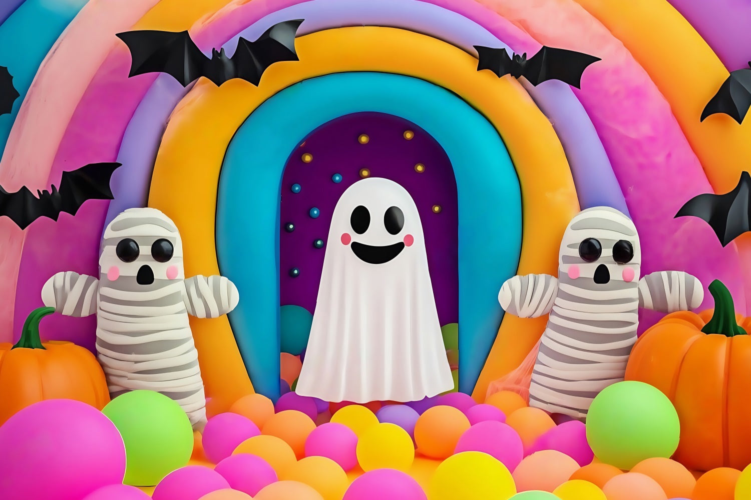 Halloween Wall Backdrop Colorful Rainbow Ghost and Mummy Display Spooky Halloween Backdrop UK TWW58-36