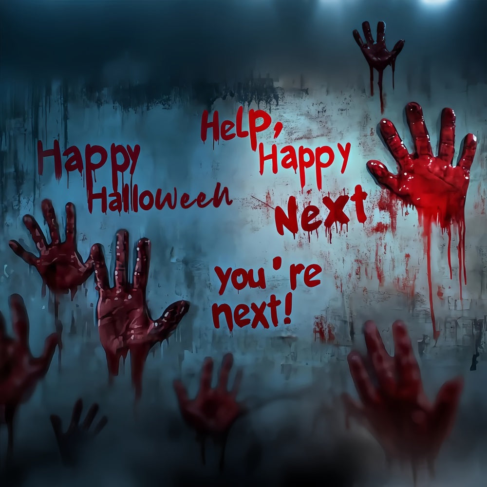 Garage Door Halloween Backdrop Bloody Handprints and Scary Warnings Scary Halloween Backdrops UK TWW58-4