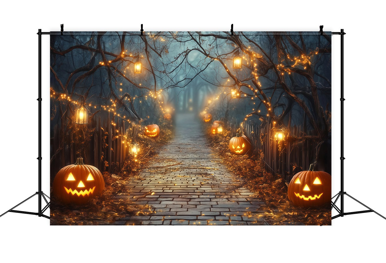 Halloween Glowing Jack-O’-Lantern Pathway with Lanterns Halloween Photography Backdrop UK TWW58-42